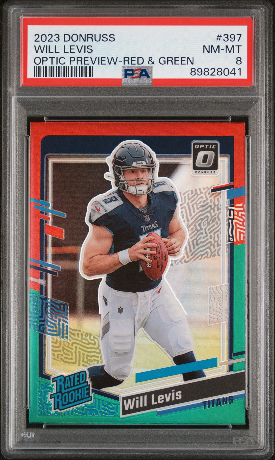 2023 PANINI DONRUSS OPTIC PREVIEW RED & GREEN #397 WILL LEVIS ROOKIE PSA 8