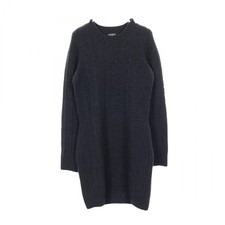 Chanel Coco Mark Button Dress Wool Cashmere Navy Size 34 Length 33.1 in