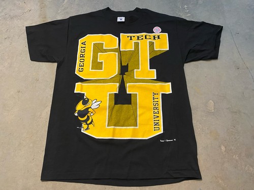 Vintage NOS GEORGIA TECH YELLOW JACKETS Mega Print university AOP SZ XL T-Shirt