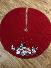 Snowman Christmas Tree Skirt 40 Inches Red Snowflake Tree Mat Holiday Decoration