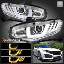 Fits 2016-2021 Honda Civic Halogen Projector Headlights Switchback Sequential