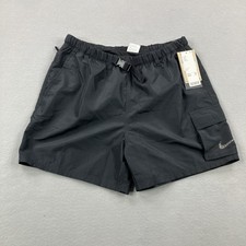 Nike Shorts Mens Medium Black Cargo Belted Packable Swim Volley Mesh Lined NEW