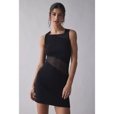 FANG NYC Urban Outfitters Mini Dress Large Black Spiral Censor Ribbed Bodycon