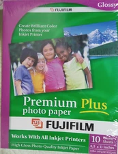 10 Sheets  8.5”x11” Fujifilm Premium Plus Photo Paper 10 Glossy Sheets Sealed