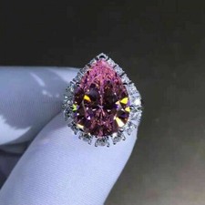 Pink Pear Cut Cubic Zirconia Halo Women Party Wear Gift 925 Sterling Silver Ring