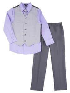 Boys 4 Piece Suit Purple & Gray Dress Up Outfit Holiday Shirt Tie Pants ...