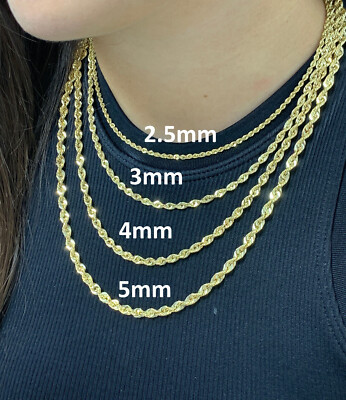 Real 10K Yellow Gold Diamond Cut Sparkling Rope Chain