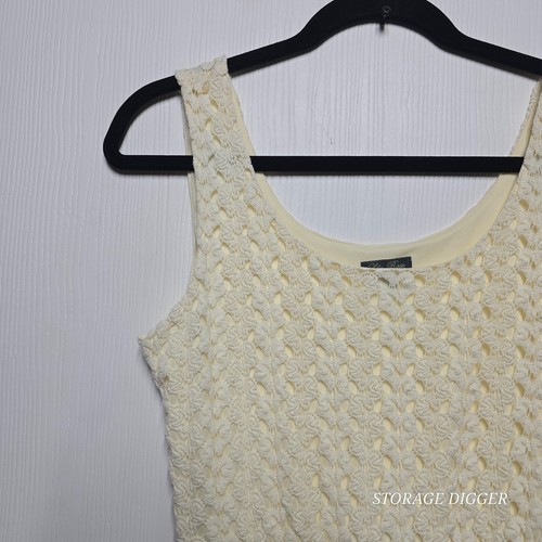 Lily Rose Skater Dress Women's Small Cream Crochet Lined Sleeveless Scoop Neck - Picture 2 of 13