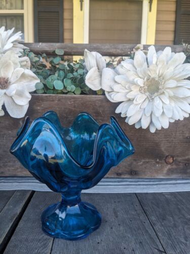 Vintage MCM Epic Blue Handkerchief Pedestal Vase - Picture 3 of 8