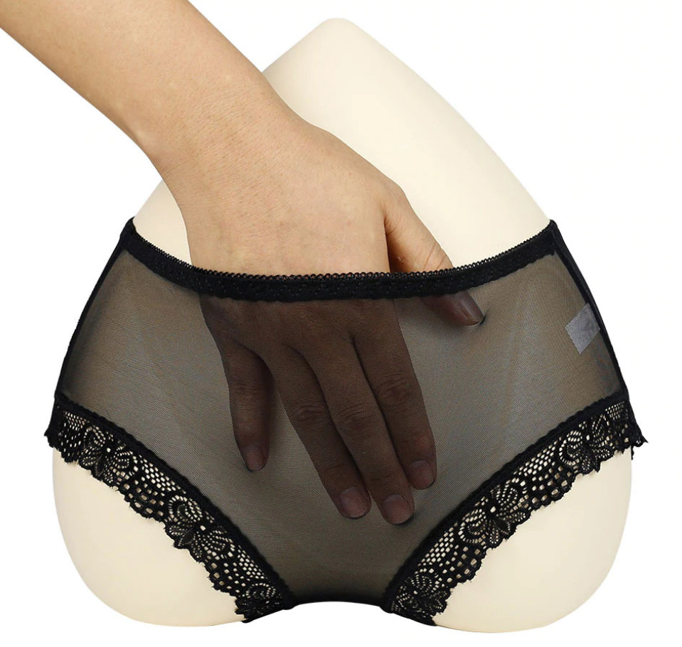 Sexy Black Transparent Lace Finish Panties Without Gusset Nylon