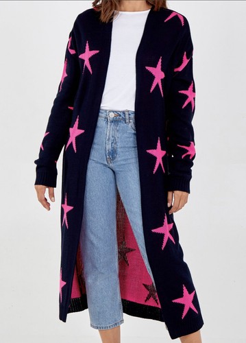 Ladies Long Knitted Star Cardigan Edge to Edge Winter Warmer BNWT - Picture 18 of 23