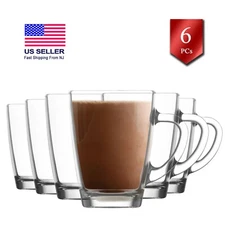 Glass Tea Cups Set with Handle, Clear Coffee Mugs Set of 6, 10.15 oz (300 Cc)