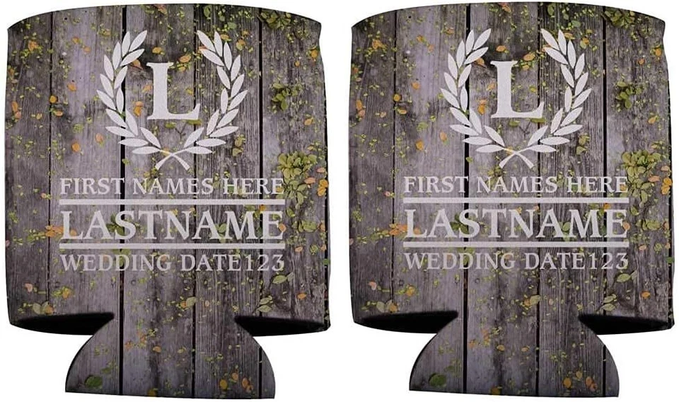 Enfriador de latas de boda personalizado - boda rústica - laurel y favorito inicial de boda Foto 4 de 4