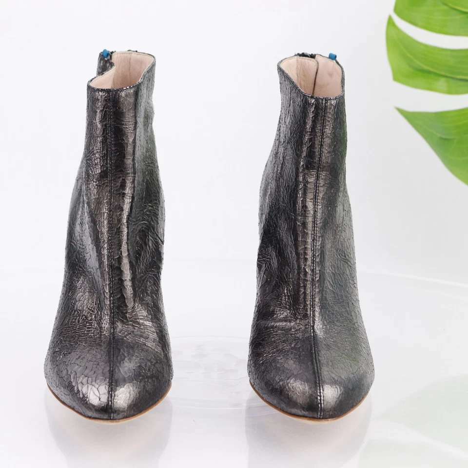 Sarah Jessica Parker Womens Minnie Boot Size 39.5 9.5 Silver Leather Block Heel - Image 2 of 4