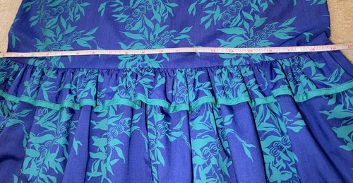 80s Nani of Hawaii Muumuu Royal Blue & Green Tea Leaf Lei Ruffles Vintage Small - Picture 19 of 23