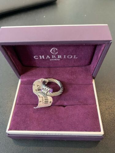 CHARRIOL STAINLESS STEEL CABLE RING WITH PURPLE AMETHYST COLOR GEM SZ6  NWT BOX - Picture 1 of 3