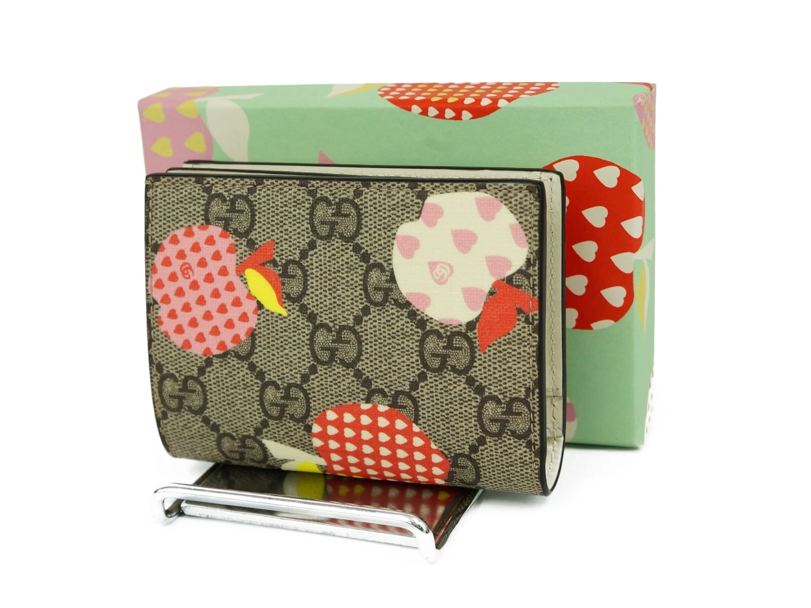 Étui à pièces imprimé Gucci GG Supreme Canvas Le Pomme pomme cœur mini portefeuille