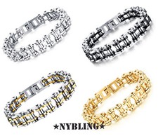 SOLID Stainless Steel Bracelet Motorcycle Bike Chain Design Men's Jewelry 14MM