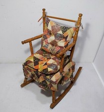 Mini mecedora de madera vintage para muñeca infantil husillos cojín colonial/tradicional