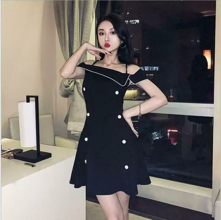 Slim Thin SkirtWomen Spring Summer Korean New Fashion Black Dress Party Rrom