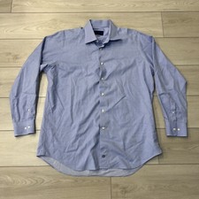 David Donahue Dress Shirt Mens 17.5 34/35 Blue Micro Woven Pattern Button Up LS