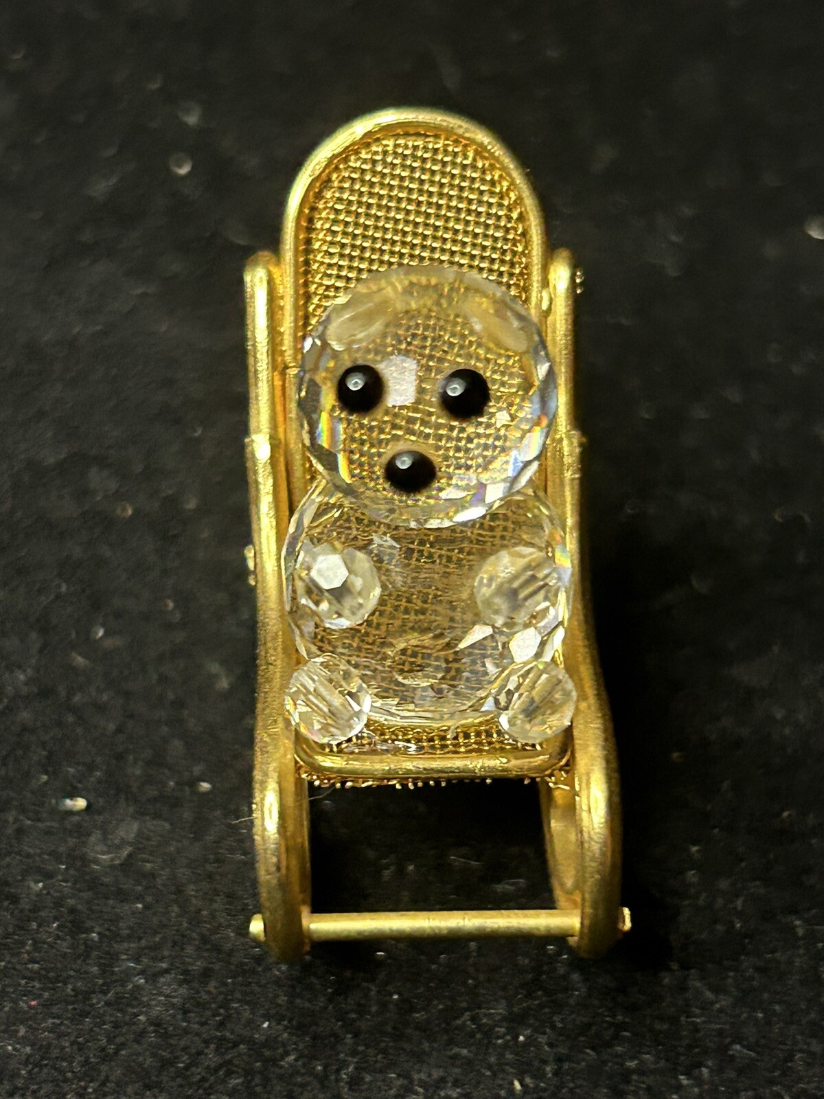 Crystal Figurine Cat   Gold Plated Rocking Chair  1 1/2 T￼ With Gift Box