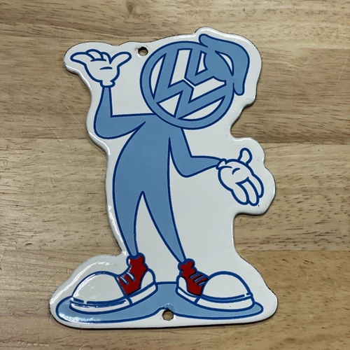 Vintage Volkswagen VW MÄNNCHEN (Mini Man) Metal Porcelain Enamel Push Door Sign!