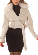 Giacca trench corto donna ecopelle pelliccia sintetica foderato new  6906