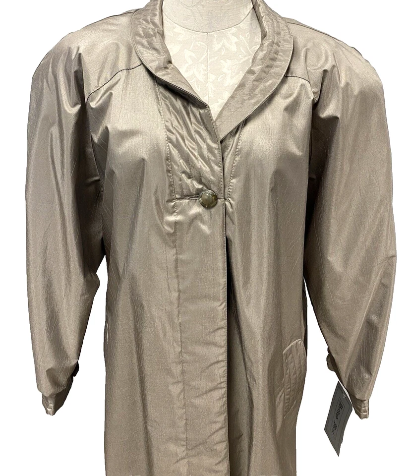 New British Mist Vintage Women's Trench Rain Coat Metallic Tan Size 18 - Image 2 of 4