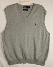 POLO RALPH LAUREN Men's Sweater Vest Size 2XL Gray V-Neck Pima Cotton Pullover