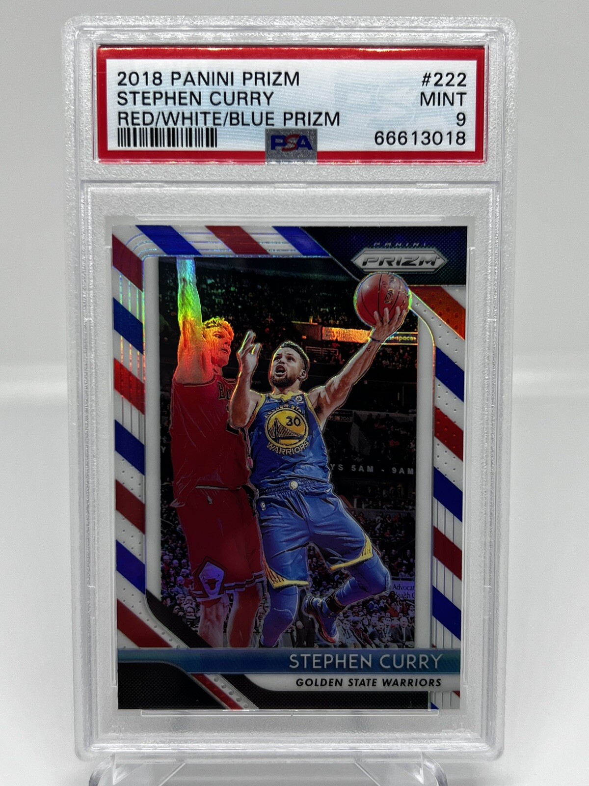 2018 Panini Red White Blue Prizm #222 Stephen Curry Golden State Warriors PSA 9