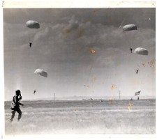 WWII Paratrooper Parachute American Flag Military Asst Press AP Photo 8x11 c1943