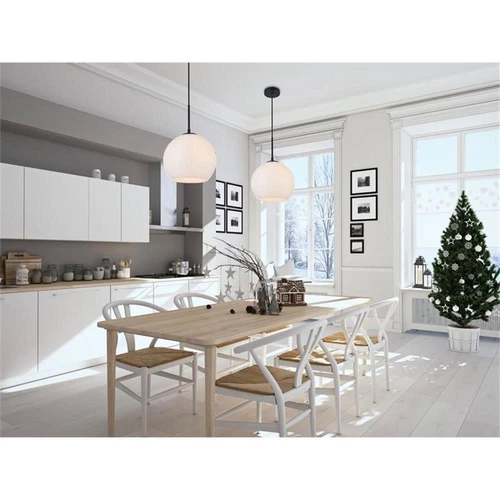 Living District Baxter 1-Light Metal Pendant - Black and Frosted White Finish - Picture 2 of 3