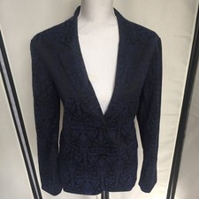 Chicos Womens Sz 2 Blazer Carbon Blue Paisley Brocade Lined 2 Button 139 New A2