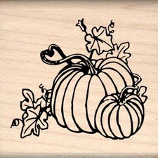 Pumpkins Autumn Fall Thanksgiving Rubber Stamp - ST 0675-1.5" x 1.5" Block