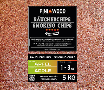 PINI 5 Kg Räucherchips Apfel 1-3 mm Smoking Chips Räucherspäne 18 Liter