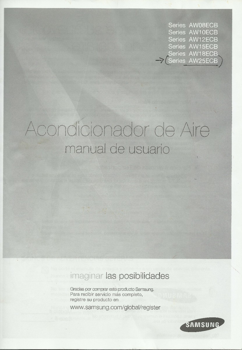Printed User Manual & Installation for SAUMSUNG Air Conditioner AW