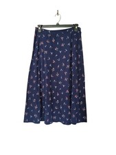 Talbots Womens Navy Blue Floral A-Line Skirt 100 Cotton S/M Stretch Knit Vtg