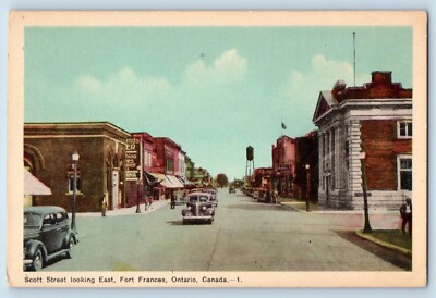 Fort Frances Ontario Canada Postcard Scott Street Looking East c1930's