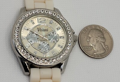 Women\'s Silver Tone Vivani Watch, Ivory Tone Bezel, White Poly Band Vivani Women main image 3