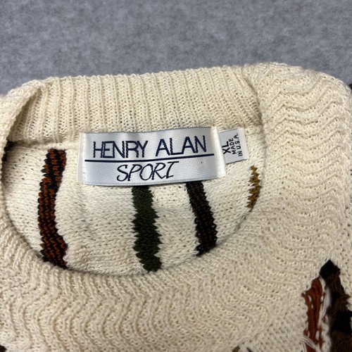 Vintage Coogi Style Knit Sweater Pullover Men's Size XL Cream Orange Retro 90's - Picture 6 of 8
