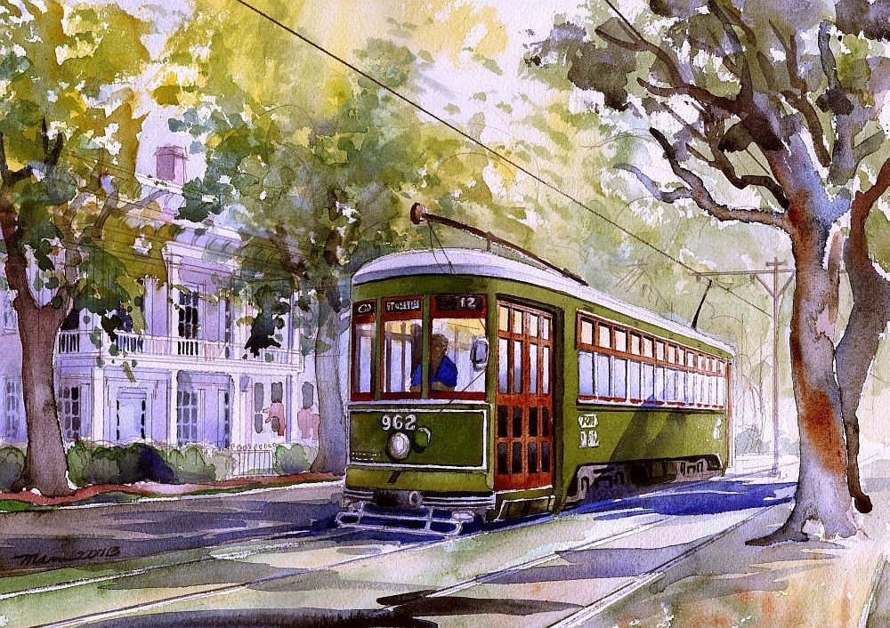 New Orleans Streetcar. Garden District Landscape. James Mann