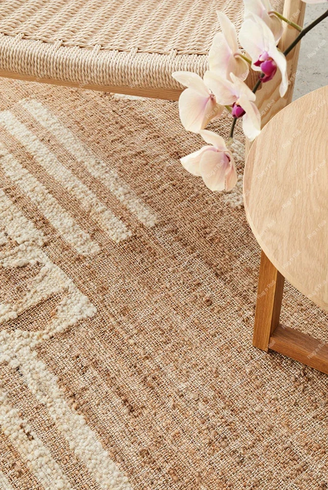 Alfombra moderna de yute, cáñamo natural y crema para sala de estar, dormitorio Kilim Foto 2 de 4