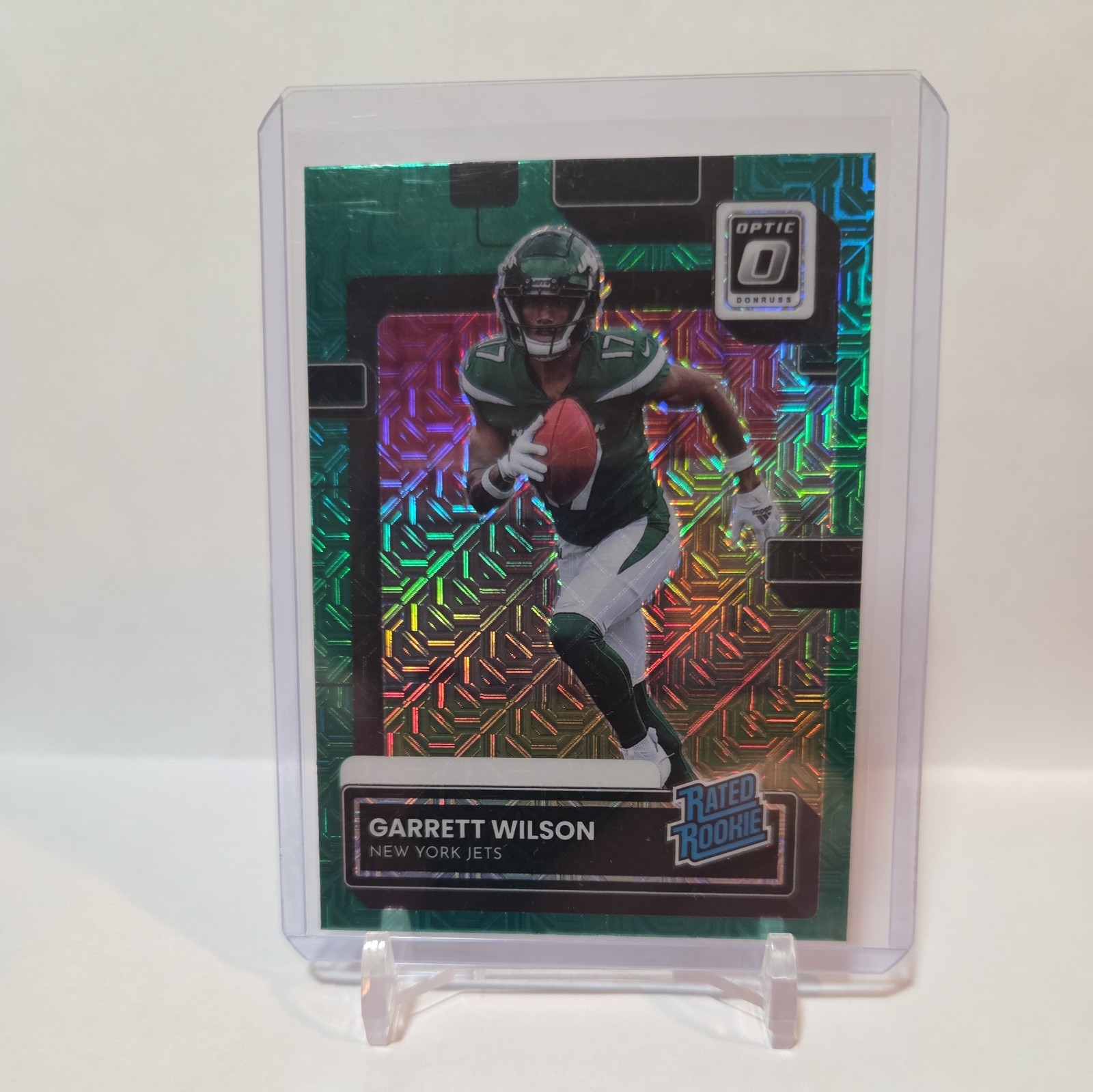 2022 Donruss Garrett Wilson Optic Preview Green Mojo #P306 (RC) Jets Color Match