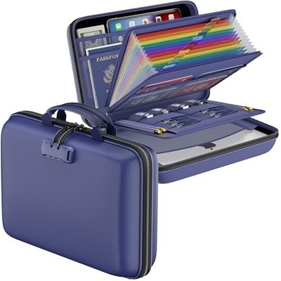 Fireproof File Organizer with Lock, Hard 15.5'' x 11.5'' x 3''(colorful) Blue