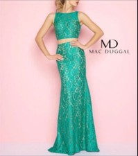 Mac Duggal sleeveless two piece 62412 formal lace dress Emerald green Size 4