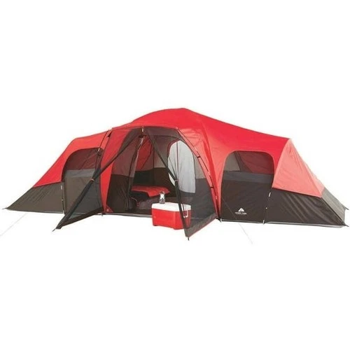 Outdoor Camping Tent Large 10-Person 3-Room Cabin Screen Porch Waterproof Red