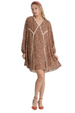 Umgee Floral Print V-Neck Long Sleeve Boho Mini Dress in Mocha