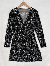 Nine West Faux Wrap Black Scribble Geometric Dress Sz M Classic Professional