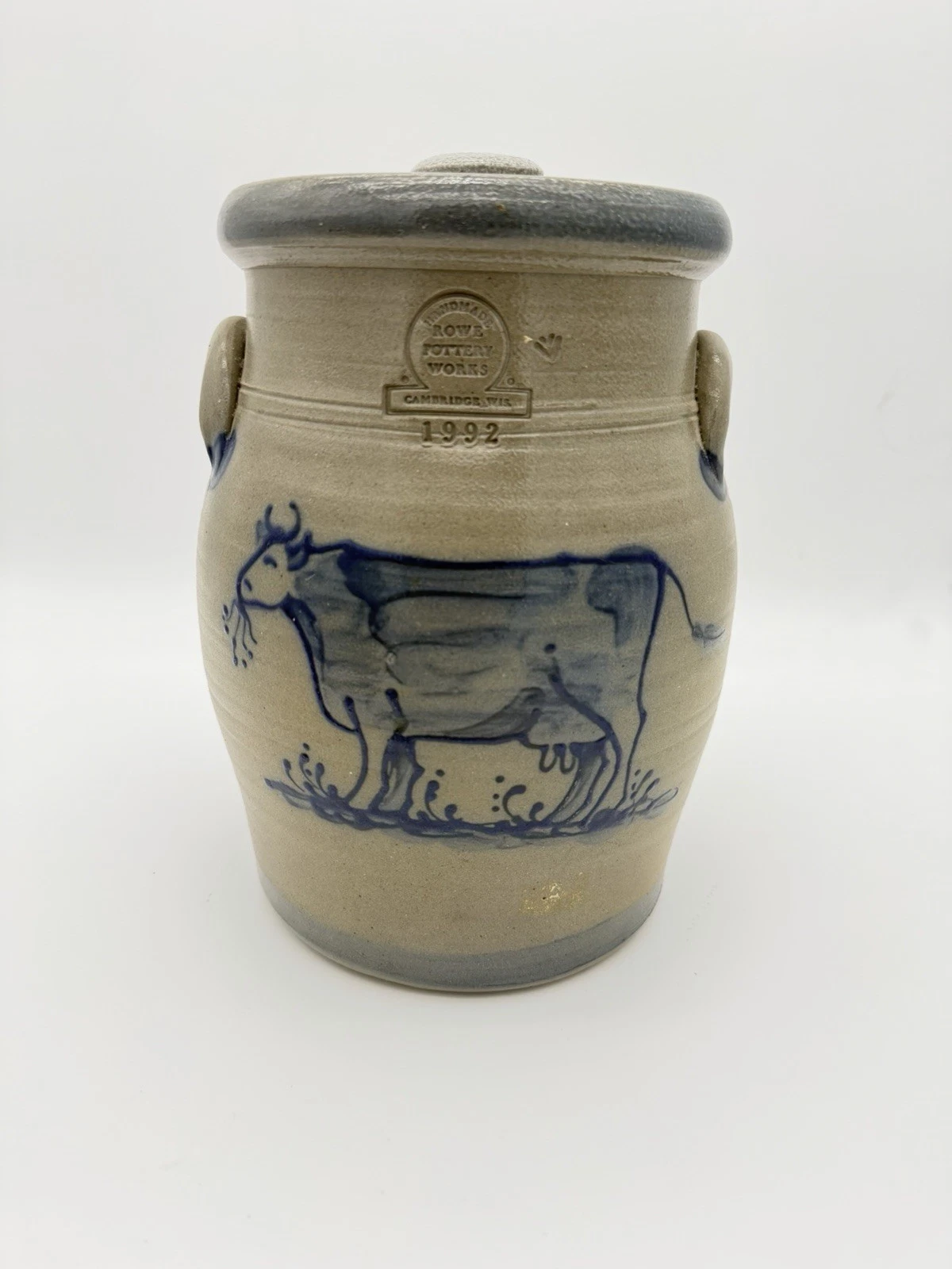 Rowe Pottery Works Lidded Canister Cow Salt Glaze Stoneware 10.75” Gallon 1990
Opens in a new window